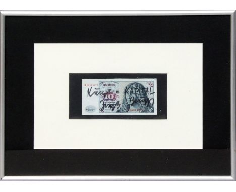 Beuys, Joseph (1921 Krefeld - Düsseldorf 1986) Multiple - "Kunst=Kapital". Filzstift/10 Deutsche Mark Banknote (Umlaufspuren)