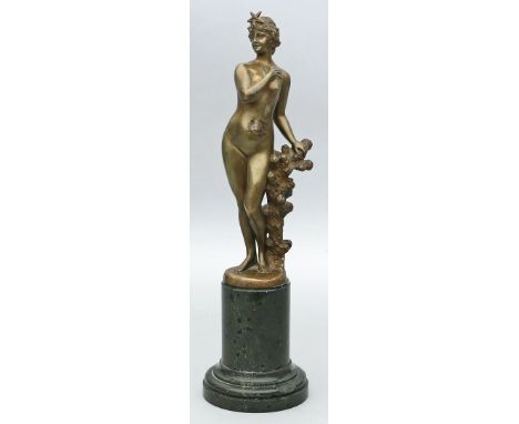 Iffland, Franz (1862 Berlin 1935) Stehender Mädchenakt als Diana. Gold-braun patinierte Bronze (fleckig, berieben). Auf natur