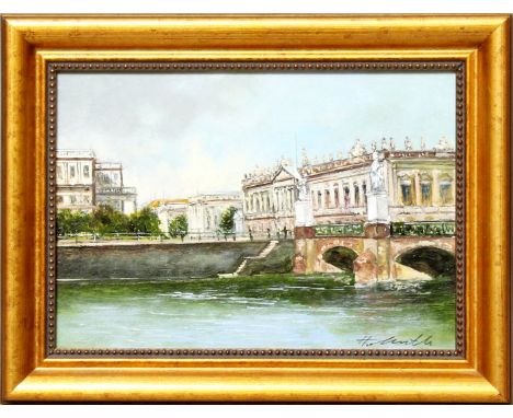 Muth, Hermann (1930-2011) Die Schlossbrücke in Berlin. Öl/Holz, re. u. sign. 15x 21 cm. R.