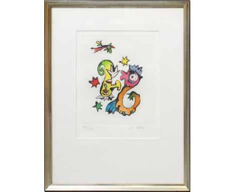 Alt, Otmar (geb. 1940 Werningerode) Ohne Titel. Farbradierung, re. u. mit Bleistift sign., li. u. Ex. 91/150. 20x 16 cm, brei