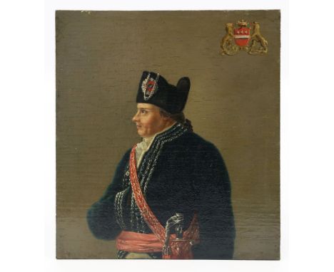 Miniaturist (französisch, um 1800) Bildnis eines Offiziers in Uniform, re. o. mit Wappen - vermutlich Philippe le Bas. Öl/Hol