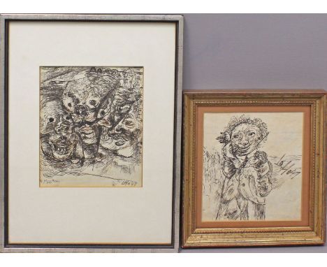 Homeyer, Lothar (1883 Berlin 1969) Zwei Federzeichnungen: "Sebstportrait und "4 Masken". Je monog. und dat. (19)47. 16x 16 bz