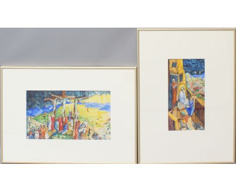 Anger, Herbert (Gifhorn 1892 - 1945 Berlin) Die Kreuzigung Christi. Zwei Aquarelle/Papier, re. bzw. li. u. sign. "H. Anger" u