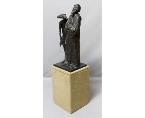 Schorp-Pflumm, Hanne (1921 Stuttgart 1990) Gruppe "Faust und Mephisto". Dunkel patinierte Bronze. Aus einer Auflage von 100 E