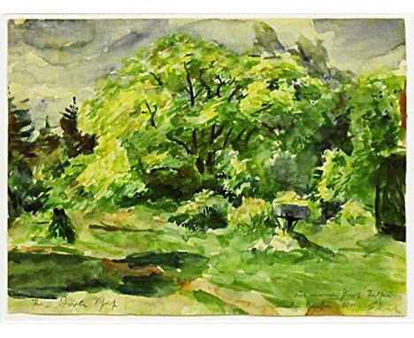 Krantz, Ernst (1889 Bartenstein - Berlin 1954) Sommer im Garten. Aquarell/Papier (montiert, l. Altersspuren, li. u. Knick), r