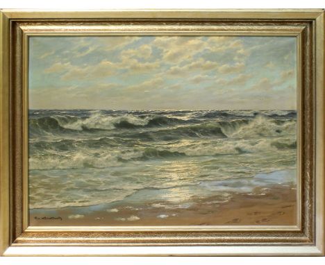 Kalckreuth, Patrick von (1892 Kiel - Starnberg 1970) Meeresbrandung in der Dämmerung. Öl/Lwd, li. u. sign. 70x 100 cm. R.