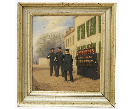 Rieck, Rudolf (1832 Berlin 1908) Militärs aus dem deutsch-französischen Krieg. Öl/Karton (kl. Randmängel), li. u. sign. und d