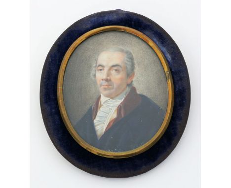 Miniaturist (England, um 1800) Portrait eines Mannes mit Jabot. Gouache/Aquarell. Ca. 8,7x 7 cm. Prov.: Erworben bei Leo Spik
