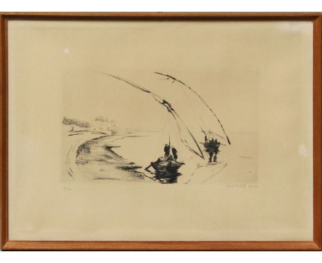 Orlik, Emil (1870 Prag - Berlin 1932) Nil-Feluken. Radierung (l. gebräunt, kl. Fleck), re. u. mit Bleistift sign. und dat. 19