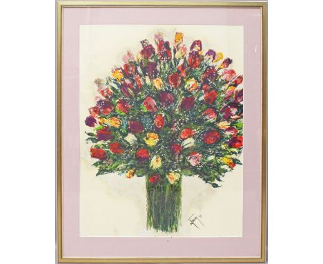 Timm, Reinhold W. (1932 Stettin-Berlin 2001) Blumenstrauß mit Tulpen. Acryl/Platte, re. u. sign. und dat. (19)90. 84x 64 cm. 