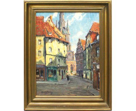 Lehmann-Brauns, Paul (1885 Neufahrwasser - Berlin 1970) "Alt-Halle Klausstraße", so auf Keilrahmen betitelt. Öl/Lwd., li. u. 