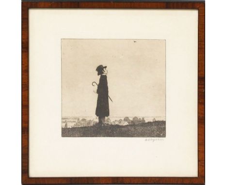 Vogeler, Johann Heinrich (1872 Bremen - Kolchos 1942) "Die Lerche (Selbstbildnis)". Blatt aus der Mappe: "An den Frühling". R