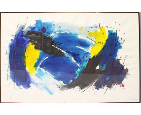 Quick, Paul (geb. 1936 in Weinheim - lebt und arbeitet in Berlin) Großformatiges Farbenspiel. Aquarell/Papier (l. gewellt), r