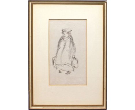 Zille, Heinrich (1858 Radeburg - Berlin 1929) Frau mit Einkaufstaschen. Kohlezeichnung (l. gebräunt), verso mit rotem Nachlas