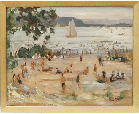 Schmidt-Cassella, Otto (1876 Wiesbaden 1954) "Abend am Wannsee", so verso handschriftlich betitelt. Mischtechnik/Karton, re. 