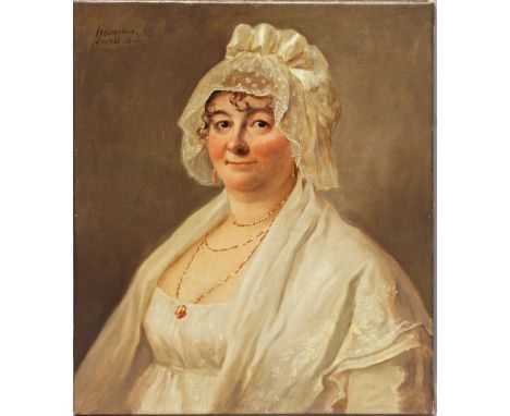 Heinsius, Johann Julius (1740-1812) Portrait einer Frau mit weißer Spitzenhaube. Öl/Lwd. (doubliert, Altersspuren), li. o. si