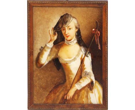 Portraitist (süddeutsch, 18. Jh.) Bildnis einer Schäferin - Elisabeth Marie Henriette Quirin von Forcade. Hinterglasmalerei. 
