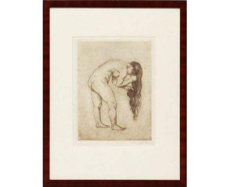 Orlik, Emil (1870 Prag - Berlin 1932) Weiblicher Akt. Radierung, re. u. mit Bleistift sign. und dat. 1913. Plattenrand ca. 23
