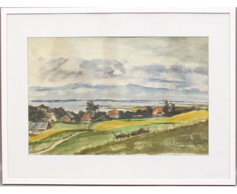 Pannewitz, Eva von (1865 Aachen - Rostock 1917) Darßer Landschaft. Aquarell/Papier (Altersspuren, gebräunt, Ecken auf Unterka