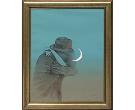 Bruni, Bruno (geb. 1935 Gredara) "Strangers in the night", so in der Darstellung betitelt und dat. 1984. Farblithographie, re