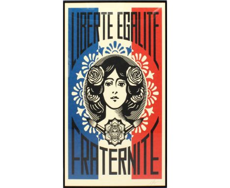 Fairey, Shepard "Obey" (geb. 1970 Charleston) "LIBERTE EGALITE FRATERNITE", so in der Darstellung betitelt. Siebdruck/Papier,