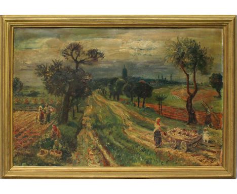 Dannemann, Karl (1896 Bremen - Werder 1945) "Landweg bei Werder", so verso betitelt. Öl/Platte (Altersspuren, gewellt, reinig