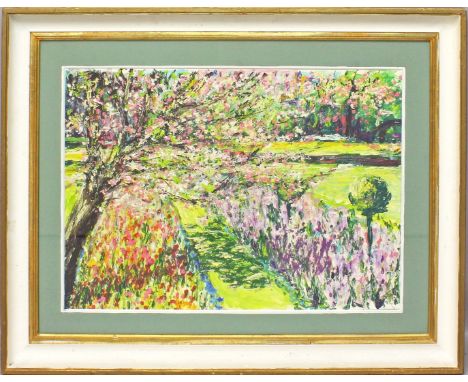 Timm, Reinhold W. (1932 Stettin-Berlin 2001) Blühende Parklandschaft. Acryl/Karton, re. u. sign. und dat. (19)88. 50x 70 cm. 