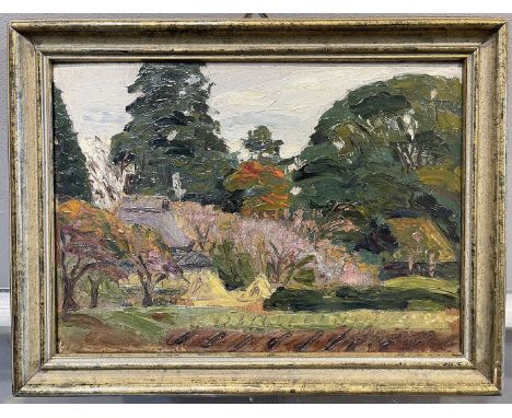 Unbekannter Maler (um 1919) Impressionistische Ansicht: "Gehöft in Lyon Sommer 1919", so verso betitelt, dat. und undeutlich 