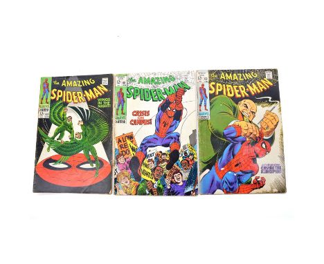 Marvel Comics 'The Amazing Spider-Man', nine including #63 'Wings in the Night!', 1968, 12 cent, middle page loose, two other