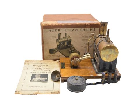 A Mersey Model 51 live steam engine, on wooden stand with plaque, in original cardboard box with instruction manual.