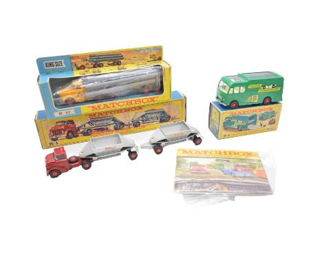 Lesney Matchbox King models, three including K-4 Frauhauf Hopper Train, boxed; ref. K-5 Racing car transport, BP livery, boxe