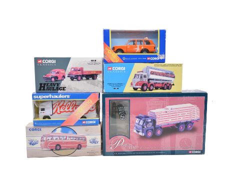 Corgi die-cast model vehicles, six including ref. 29105 Guy Invincible platform lorry with fruit box load and shap clock; ref