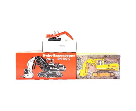 Conrad 1/50 scale die-cast model vehicles, three including ref. 2770 D&amp;K RH9 excavator; ref. 2771 D&amp;K RH 120C excavat