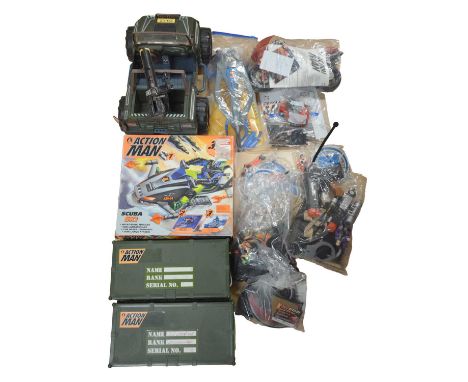 Hasbro Action Man vehicles, four including Paraglider; 4x4 Jeep; Super Bike; Scuba Ski, boxed, with miscellaneous hasbro acce