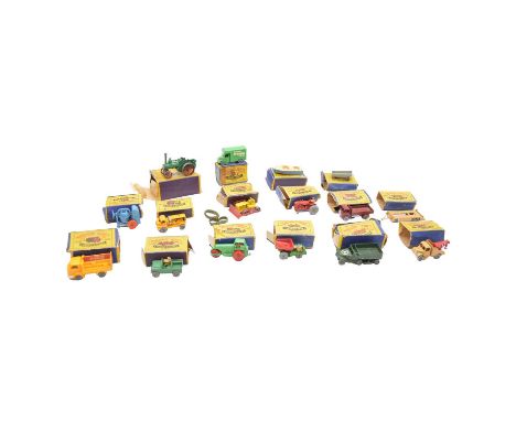 Fifteen Lesney Matchbox die-cast model vehicles, including no.1 steam roller; no.37 Karrier Bantam cola wagon; no.3 cement mi