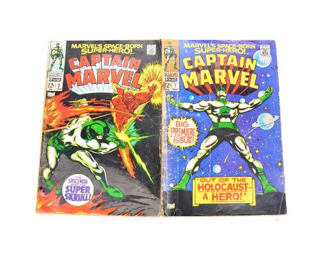Marvel Comics 'Captain Marvel', four including #1 'Out of the Holocaust -- a Hero!', 1968, 12 cent, loose top staple, scuff o