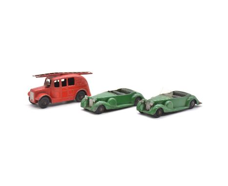 Dinky 25H Fire engine, with ladder and bell, black hubs; ref. 38C Laconda, green, black hubs (x2)Qty: 3