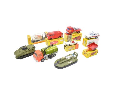 Dinky Toys die-cast model vehicles, nine including ref. 341 Land-Rover trailer, damaged box; ref. 113 MGB sports, damaged box