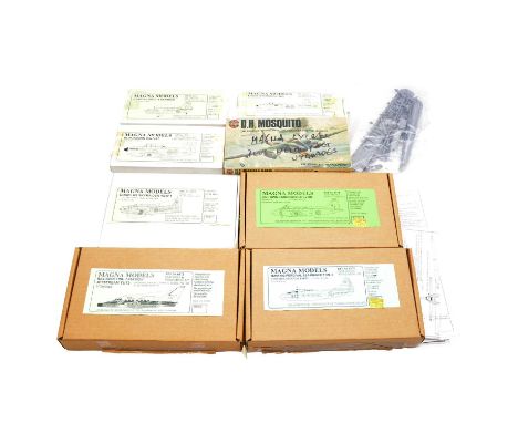 Magna models 1/72 scale model aircraft kits, seven including ref. 1372 Blackburn YA7; ref. 5072 De Havilland Dove/Devon; ref.