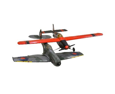 Two model aircraft, including red/black aircraft, wingspan 138cm, length 100cm, with OS Max-H glow engine fitted; green/grey 