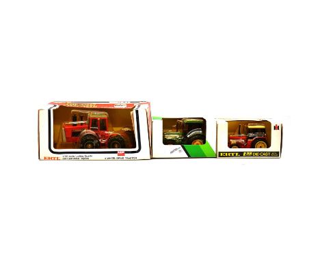 ERTL 1/32 scale die-cast model tractors, three including ref. 5512 John Deere utility tractor; ref. 1638 IH 784; ref. 1691 MF