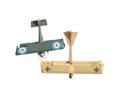 Two model aircraft, including RAF bi-plane, length 120cm, wingspan 150cm, fitted with Irvine glow engine; WW1 German Bi-plane