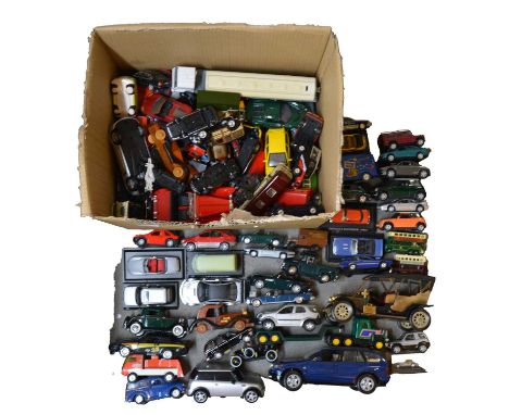 Approximately one-hundred and ten model vehicles, mostly die-cast, play-worn, including Lledo, Welly, Maisto, and others.Cond