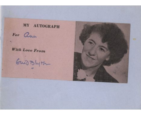 BLYTON ENID: (1897-1968) British Children's Writer. Vintage blue fountain pen ink signature ('Enid Blyton') and inscription o