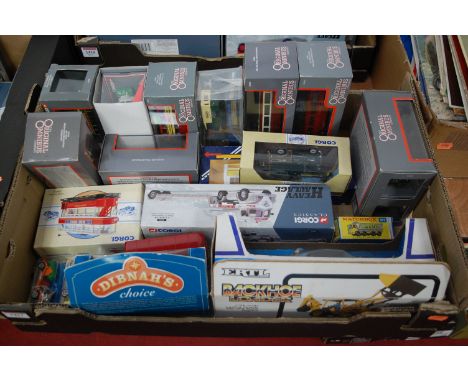 One box containing a quantity of mixed diecasts, to include public transport, carded Corgi toys, modern release Corgi Classic