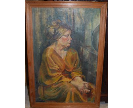 20th century Russian school - Head and shoulders portrait of a woman, oil, signed lower right, 36 x 24cm; a continental portr