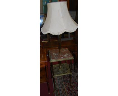 An early 20th century brass and rouge marble inset square two tier standard lamp, width 40cm