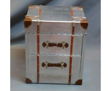 A Contemporary Andrew Martin style chest of two short drawers, styled as a steam trunk, H. 80cm W. 50cm D. 42cm