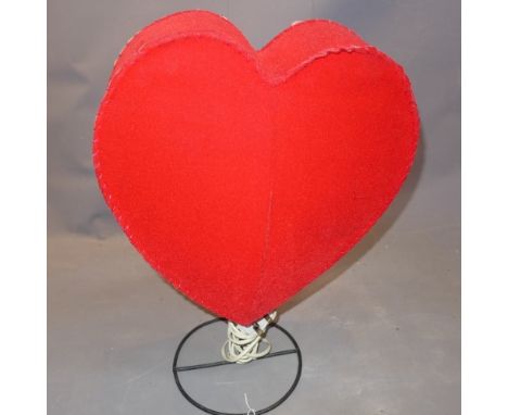 A 1980's heart lamp, the red fabric shade on a circular metal base. H-49cm 