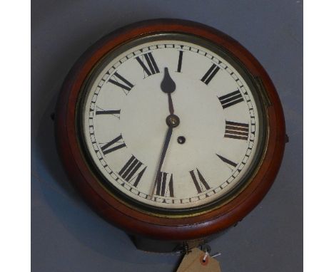 An early 20th Century mahogany wall clock, fusee movement, the white enamel dial with Roman numeral and outer minute track, d